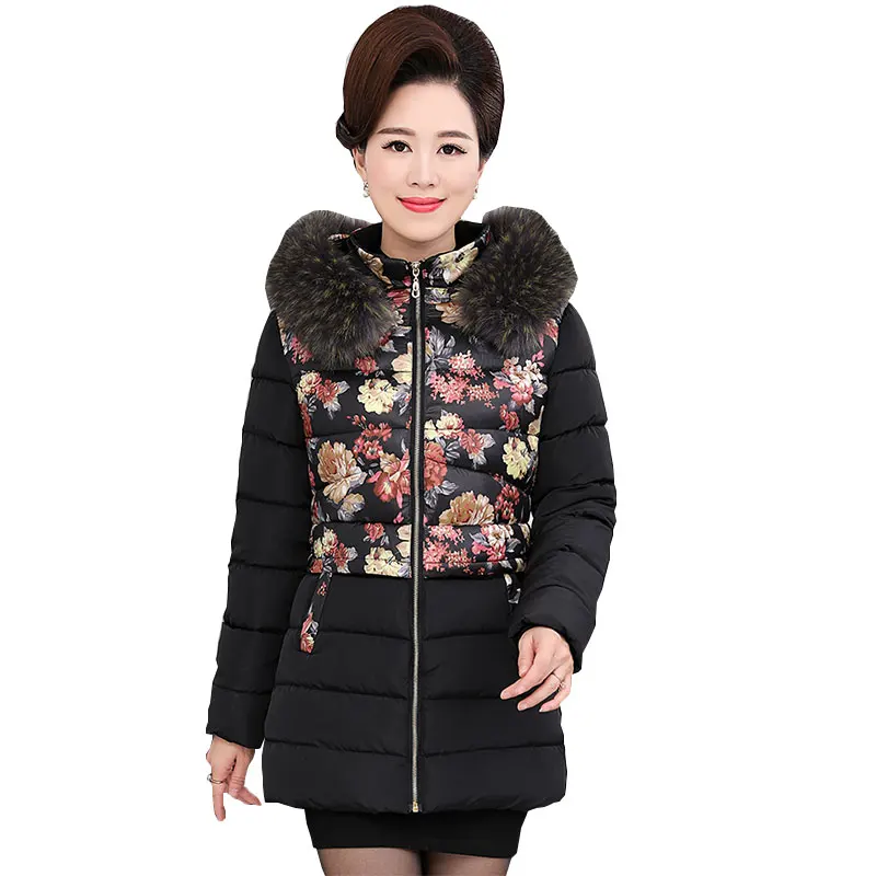

Middle age Ukraine Plus size Fur collar Winter Women Down Cotton Coat Parka 2017 Hooded Thicker Femme Fashion Female Jacket Z211