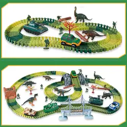 Волшебный гоночный динозавр трек Игровой Набор DIY изгиб Гибкая гоночная дорожка электронный автомобиль игрушки танк Фигурки игрушки для