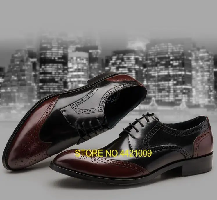 

Vintage dress shoes men genuine leather lace up mix colour carved brogue shoes smart casual height increasing party shoes