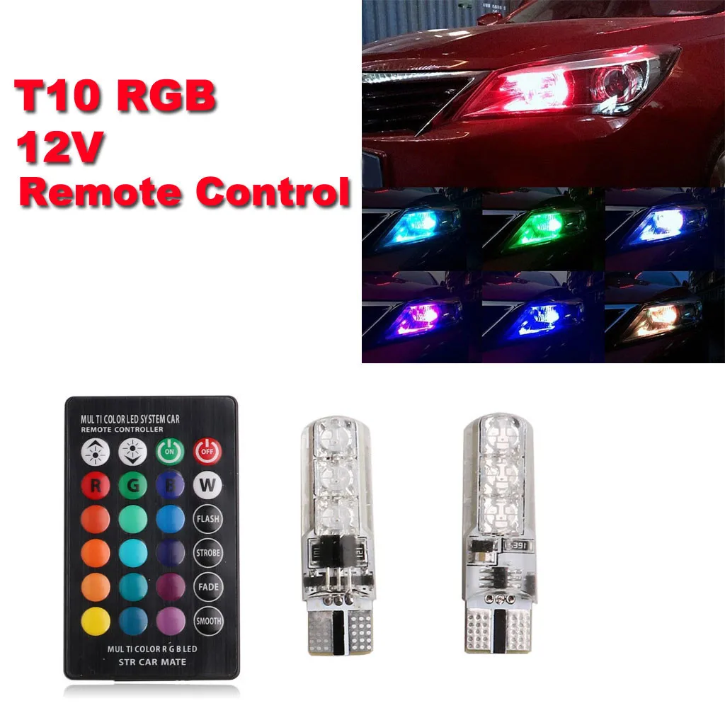 

2Pcs T10-5050-6Smd 12V Car Lights LED Bulbs RGB new sytle With Remote Control Strobe light Lamp blub universal