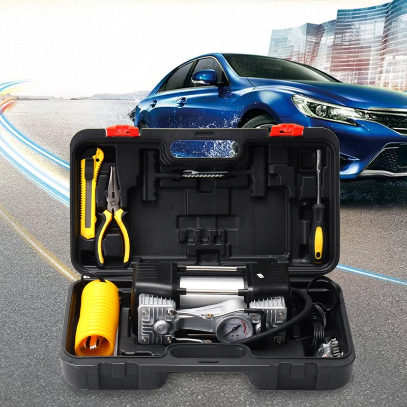 

New Arrival Heavy Duty 12V Portable Twin cylinder Compressor/Tyre Inflator 150psi Pressure Pump Tool set