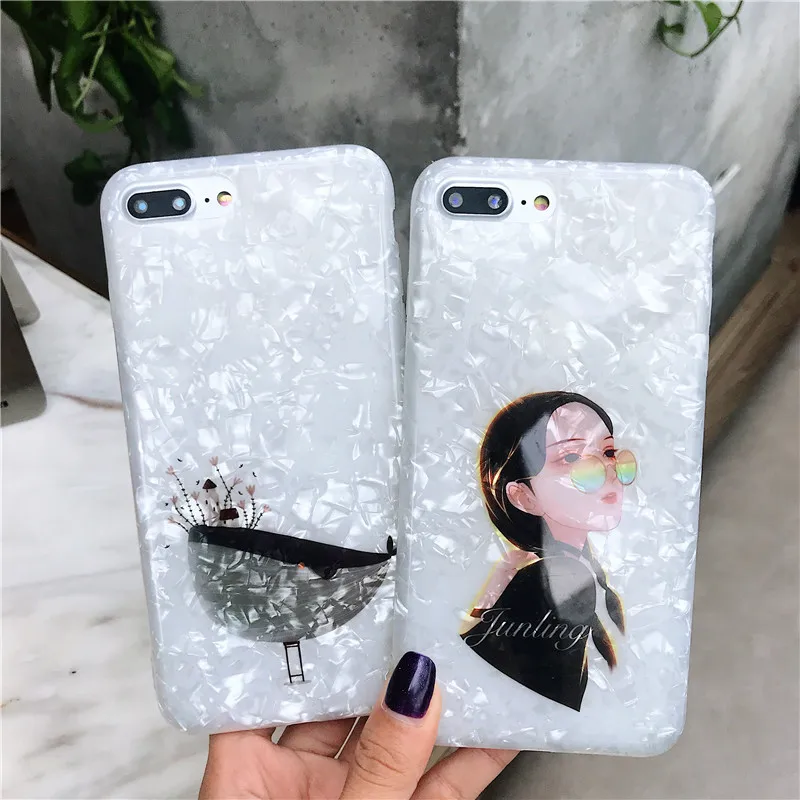

Glitter girl Case For iPhone 6 6s 7 8 Plus Dream Shell Pattern Cases For iPhone XR XS Max Soft TPU Silicone Cover