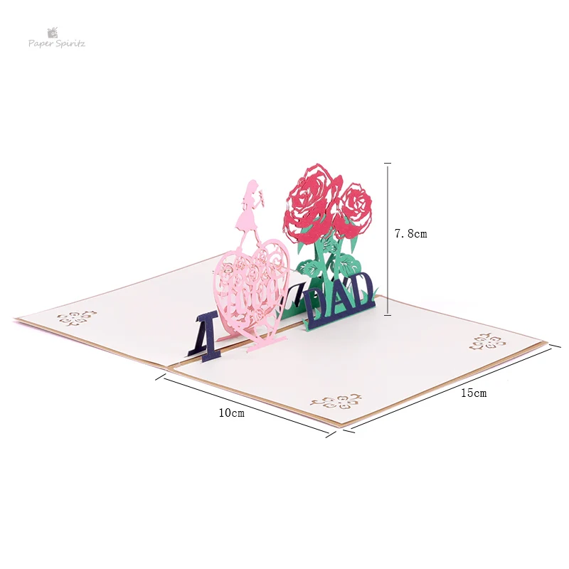  PAPER SPIRITZ I Love Dad Cards 3D laser Cut Paper Pop Up Card With Envelope Thank You Invitations G - 32897679869
