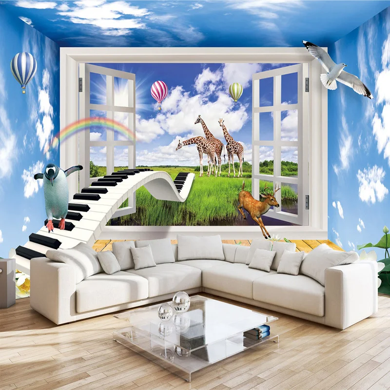 

3D Effect Window Scenery Creative Children Room Decor Mural Wallpaper Animal World Kids Room Bedroom Background Photo Wall Paper
