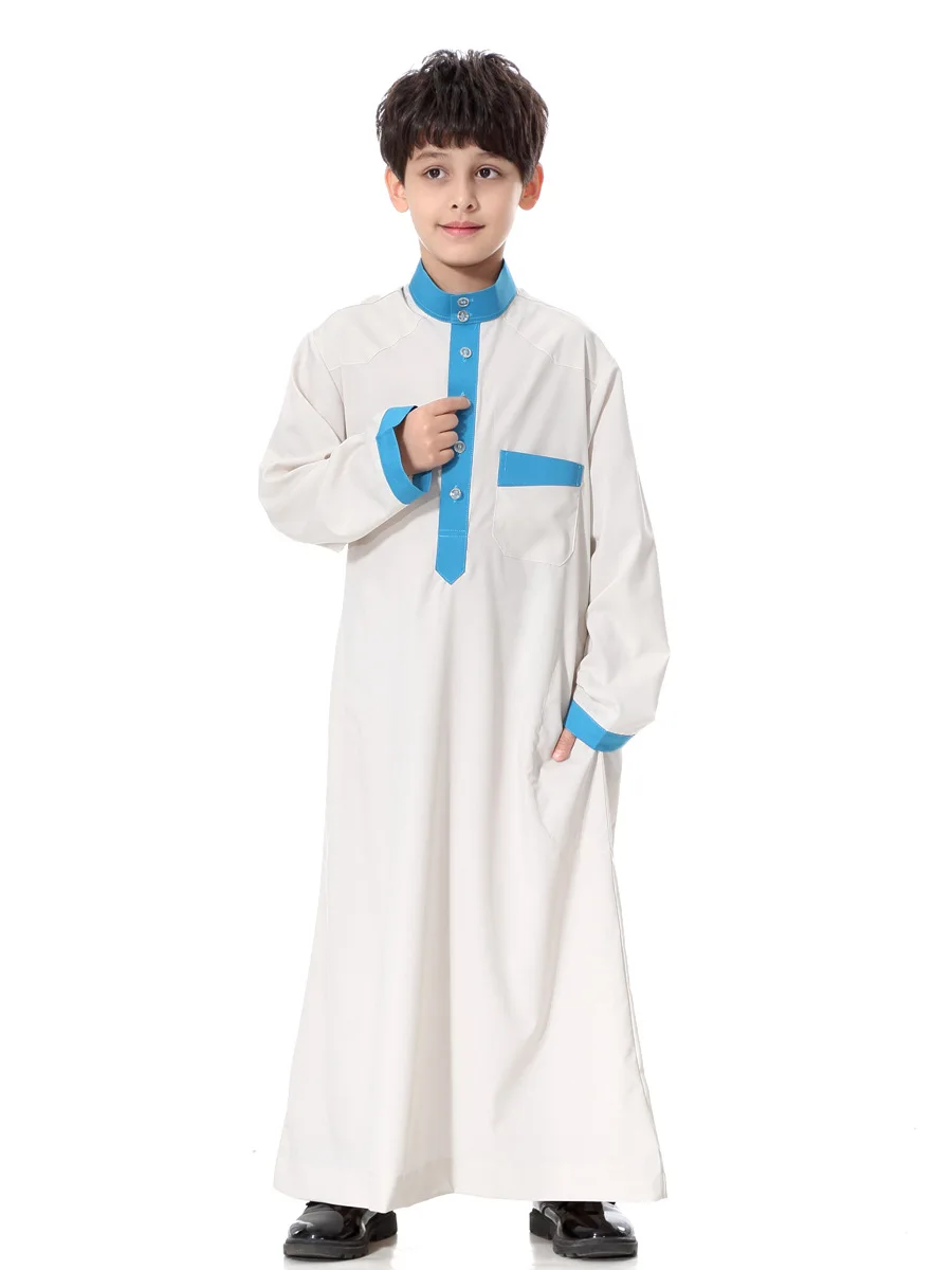 4-15Years детская Jubah мусульманский абайя, арабское халаты для мальчиков 4 цвета с длинным рукавом мусульманские кафтан халат Повседневное блузки рубашки Костюмы