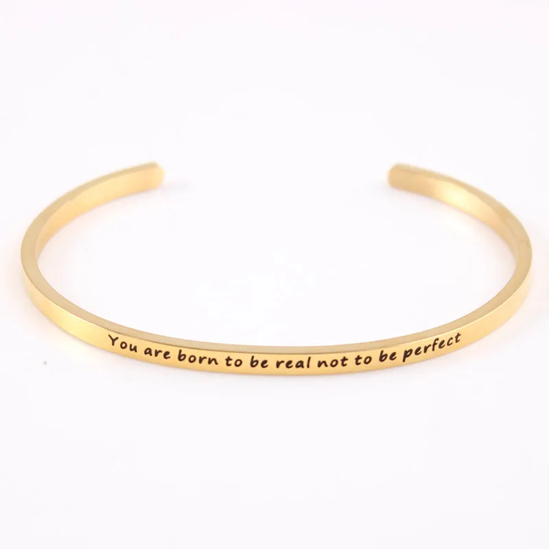 

2018 Hot New Bands Engrave Stainless Steel Open Cuff Bracelet Inspirational Bangle Mantra Bracelet