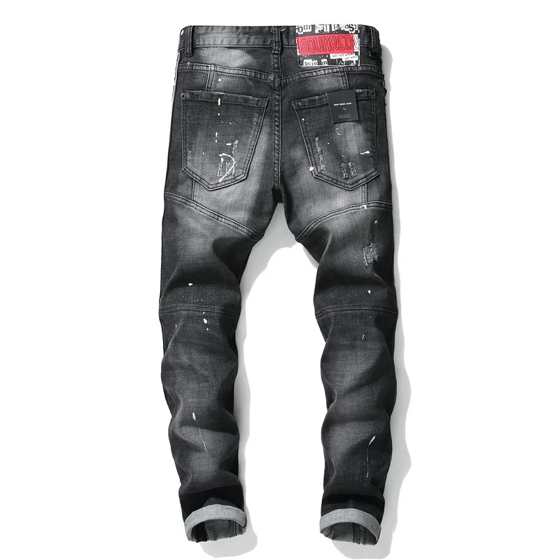 New jeans men trousers male ribbon stretch jeans modis ripped homme splice men clothes 2018 streetwear for Autumn skinny hip hop