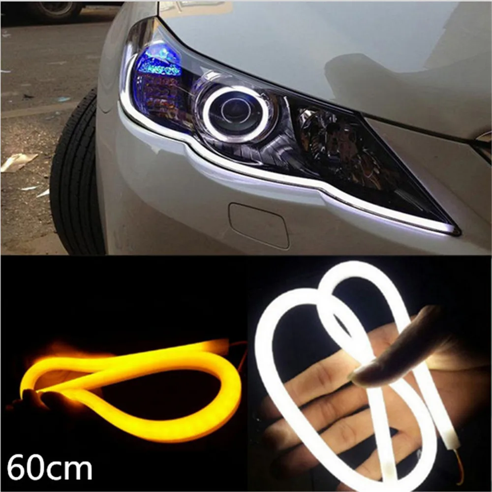 2xled 60cm 12W White+Yellow Flexible drl Switchback Strip led Daytime