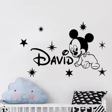 Наклейка на стену на заказ для мальчиков с изображением Микки Мауса, виниловые наклейки, персонализированные наклейки на стену для детской комнаты, детская спальня D275