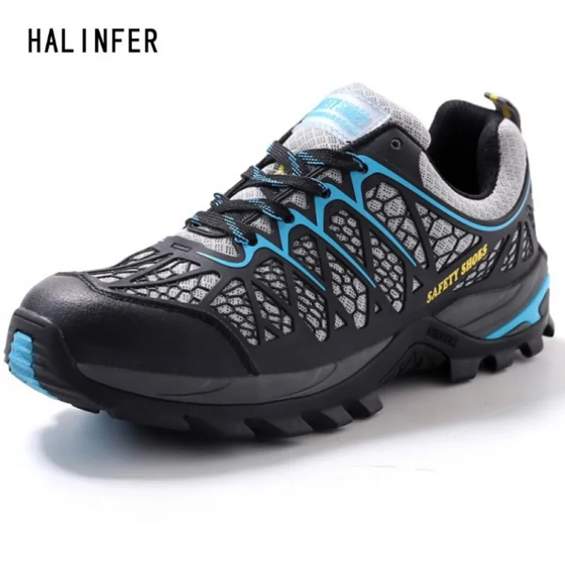 

HALINFER men's safety shoes with steel toe cap air mesh round toe Breathable Casual fashion Outdoor men safety boots