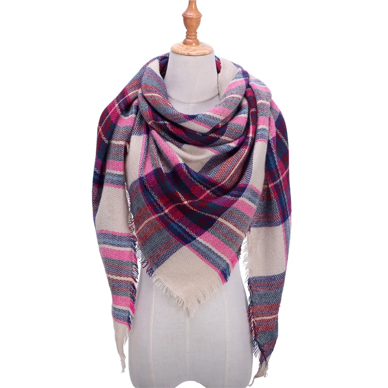 LaMaxPa Модный зимний теплый клетчатый треугольный шарф для женщин/леди одеяло пашмины шаль длинный кашемировый женский кашне, накидки - Цвет: 18