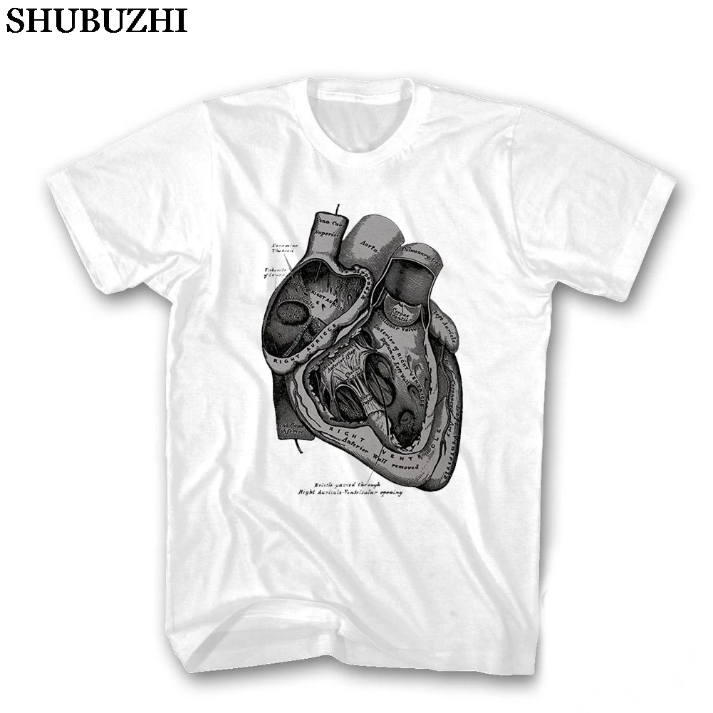 

shubuzhi New Short Sleeve Casual Anatomical Heart T-Shirt Medical Anatomy Illustration Summer Casual Man T Shirt Good Quality