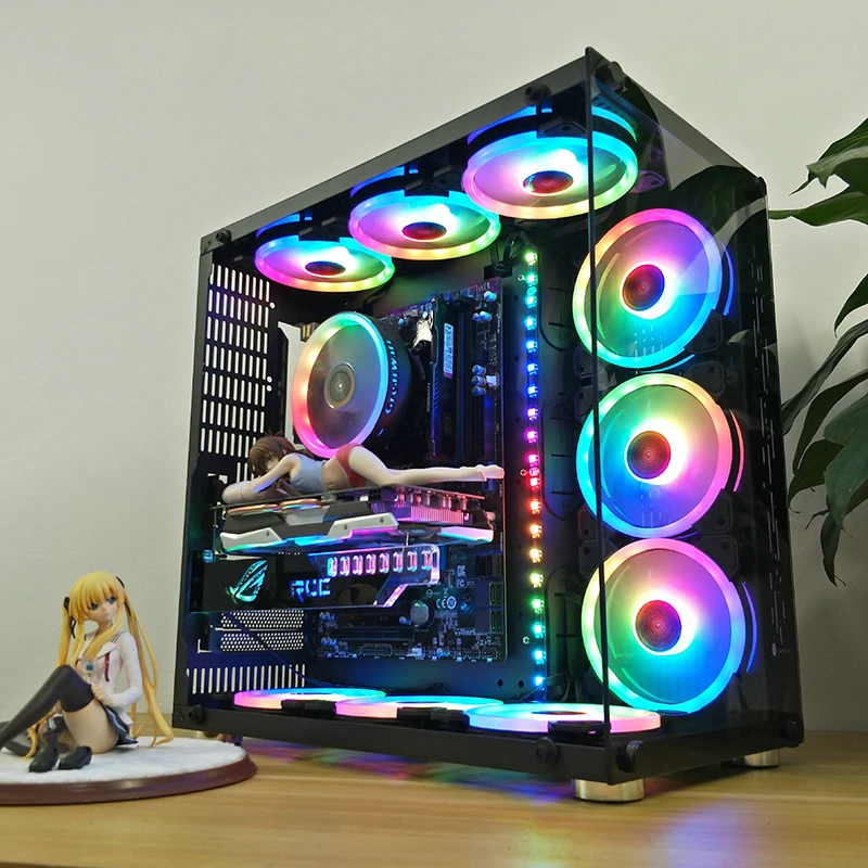 Цветной 120 мм круглый RGB cpu охлаждающий вентилятор + пульт дистанционного