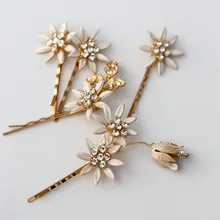 Rosebridalpark Women Gold Rhinestone Crystal Hair Pins Clips Flower Handmade Bride Wedding Bridal Head Piece Hair Ornaments u601