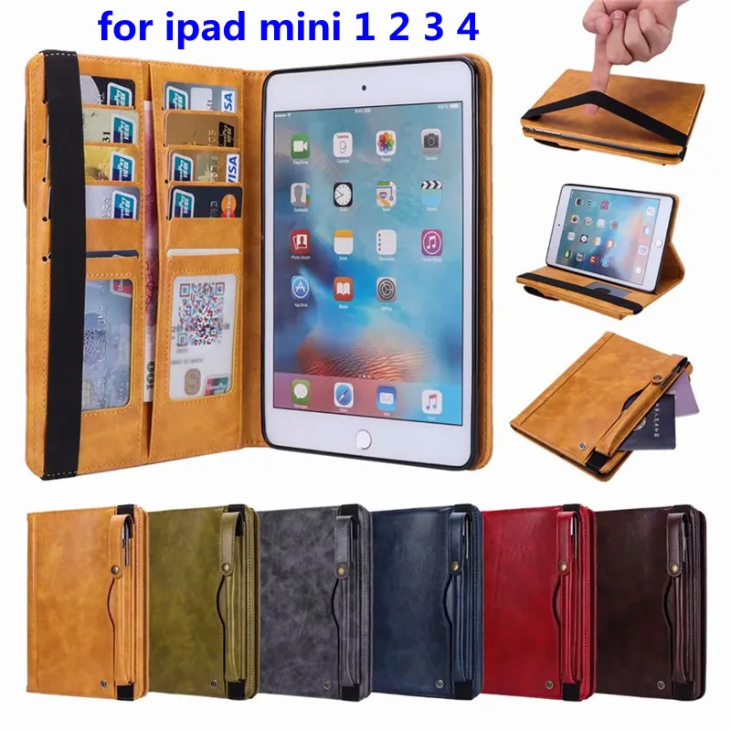 

Luxury Business Style Flip Case for ipad mini 1 2 3 4 Genuine Leather Wallet With Card Slots Stand Case for ipad mini 1/2/3/4