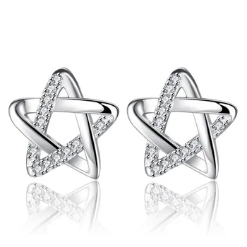 

100% 925 Sterling Silver CZ Crystal Star Stud Earring For Women Fashion Chic Jewelry Gift Wholesale 5Y200
