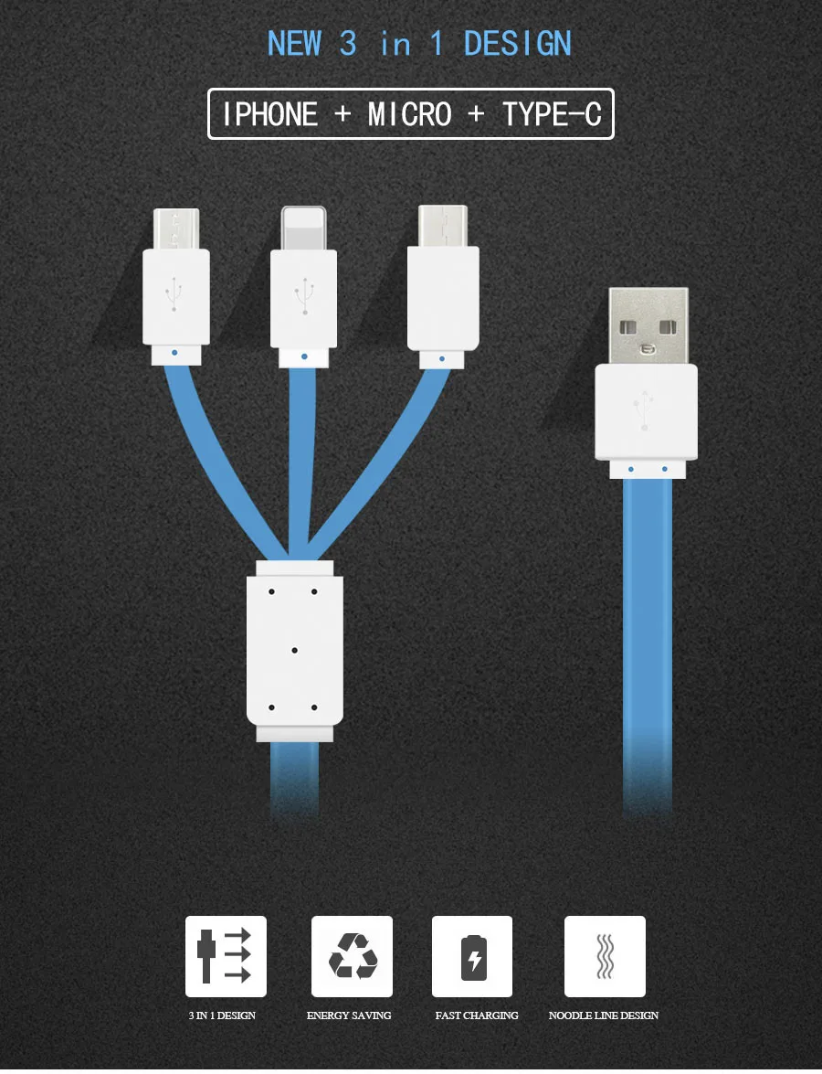 3 в 1 СВЕТОДИОДНЫЙ модуль панели управления Usb Тип C кабель для передачи данных для iPhone 6s 6 5S 5 samsung huawei P9 One Plus 3 2 1 кабель для зарядки и передачи данных