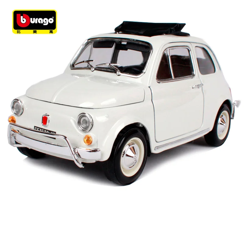 Bburago 1:18 1968 fiat 500l белый винтажный автомобиль под давлением открытые двери
