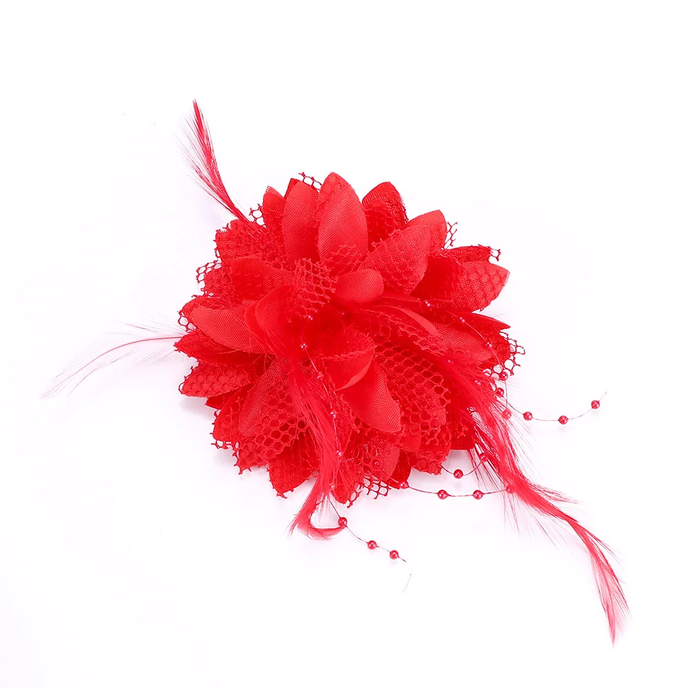 8 Colors Unisex Flower Feather Bead Corsage Hair Clips Bridal Hairband Brooch Pin For Wedding Anniversary |