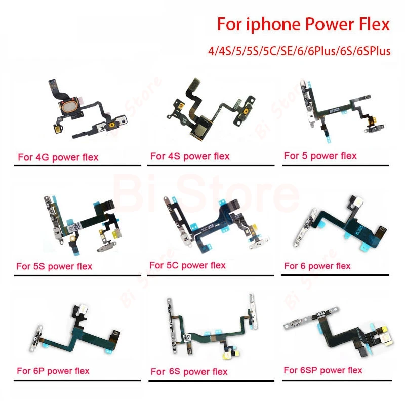 

For iPhone 5 5S SE 5C 6 6S 7 8 Plus Power Button On Off Flex with Cable Mute Volume Switch Connector Ribbon Parts