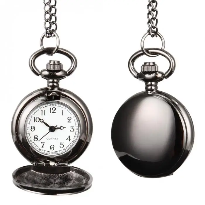 Модные унисекс Винтаж кварцевые карманные часы сплав гладкой поверхности цепочки и ожерелья часы на ремешке с цепочкой подарки на день