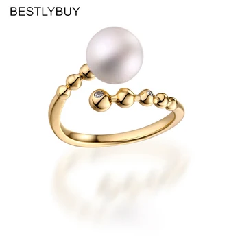 

BESTLYBUY Pearl Rings Jewlery 7*7.5mm Natural Freshwater Pearl Trendy Rings Wedding Bands Party Birthday Gift For Girl Women