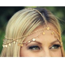 Модные Позолоченные золотая цепочка для ношения на голове штук Для женщин украшение на голову в стиле бохо металлический обруч для волос Обёрточная бумага Ювелирные изделия 5A048