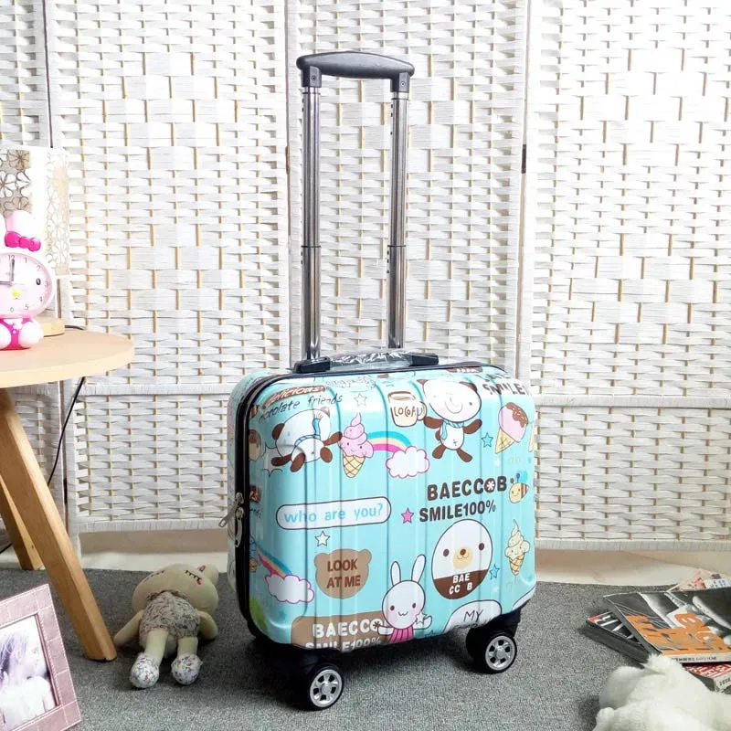 girl 18 inch rolling luggage boy Trolley suitcase Spinner Wheels Student school Luggage bag Boarding box kids hand Luggage bag
