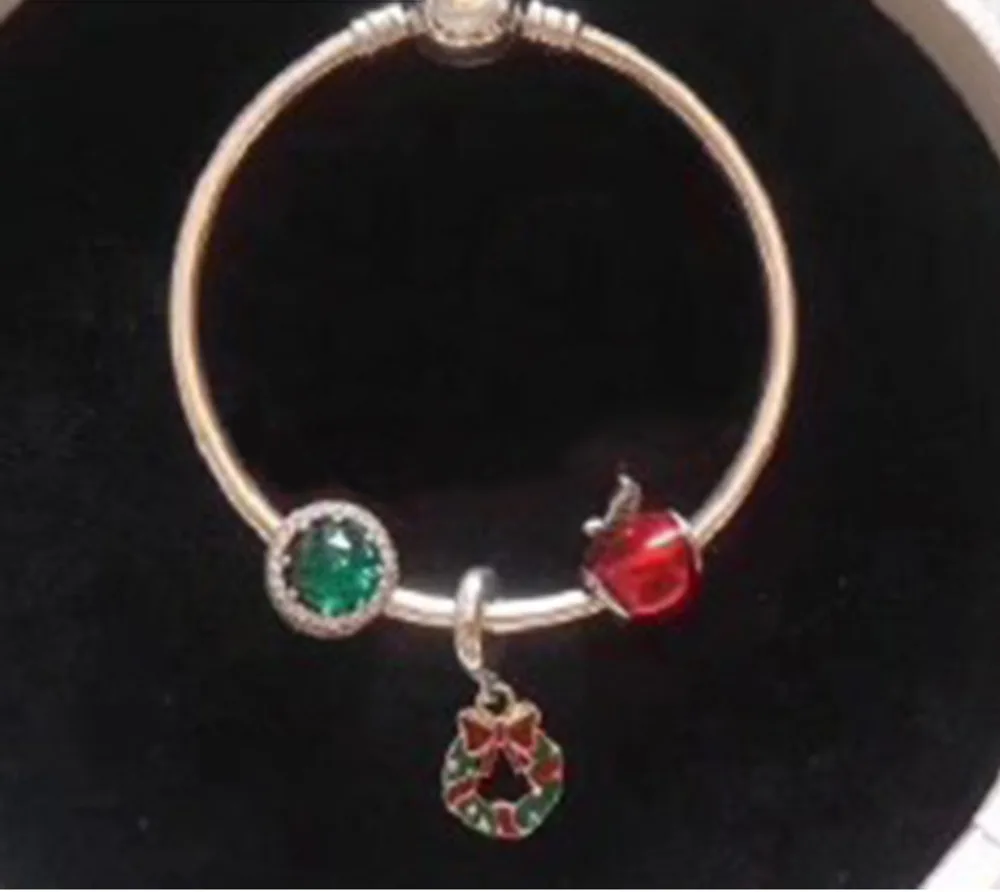 

Silver Sterling 925 Christmas Wishes Flower Apple's Apple From Crystal Charm Bracelet Set Jewels Original Christmas Presents