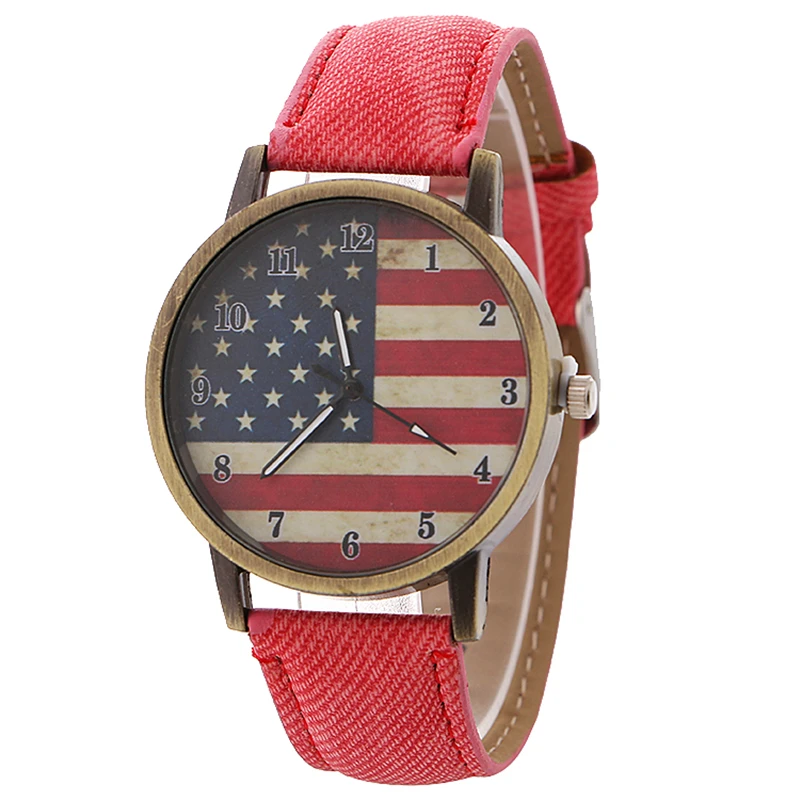 

New Fashion Woman Alloy Watches Casual Quartz Rhinestone Stretch Bracelet Watch USA National Flag Wristwatch 100pcs/lot