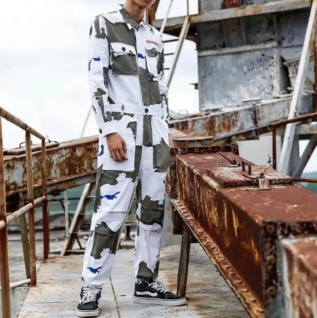 Хип-хоп сиамский костюм мужской Корейский Молодежный луч повседневные брюки японский камуфляж мульти-карман комбинезоны M-XXL