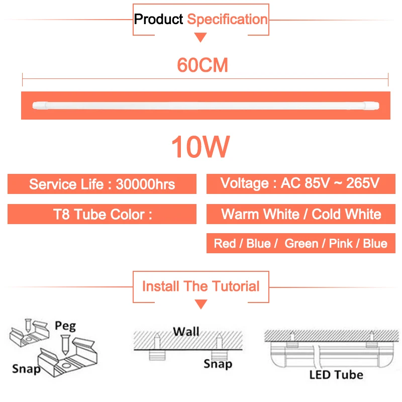 4 шт. RGB светодиодный светильник T5 светодиодный T8 лампа 6 Вт 10 Вт AC110V 220 в 240 В Флуоресцентный светильник светодиодный настенный светильник красный зеленый синий розовый 30 см 60 см