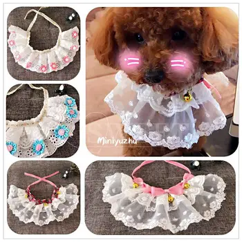 

Pet Cat Dog Necklace Lace Bells Pendant Collar Princess Dog Collar for Small Dogs Necklace Lace Collars for Dogs