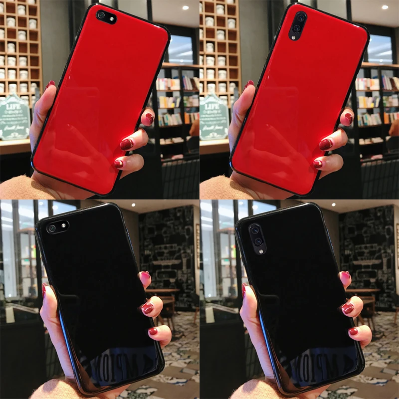 

TRISEOLY Glossy Black Red Porcelain Hard Soft Edge Case For Vivo Y55 Y79 Y75 Y71 Y83 Y97 X7 V7 V5Plus X23 V11i V11 Pro Z3i Cover