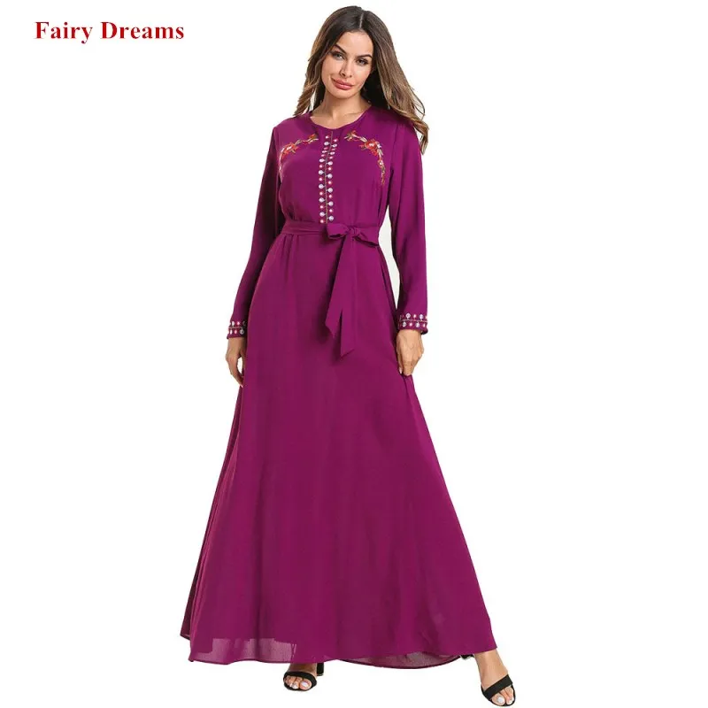 

Women Abaya Dubai Turkey Turkish Bangladesh Islamic Clothing Plus Size Kaftan Caftan Embroidery Purple Robe Bandage Muslim Dress