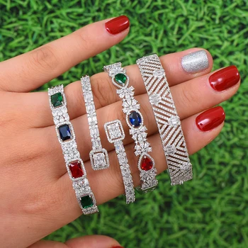 

missvikki Handmade Gorgeous Open Bangle Ring Jewelry Set Mix Match Stackable Top AAA Cubic Zirconia Crystal Women Wedding