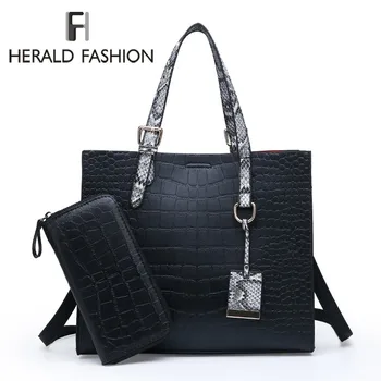 

Herald Fashion Serpentine Women Handbag Quality Leather Female Shoulder Bag Large Casual Tote Bag Ladies' Crossbody Bag Sac