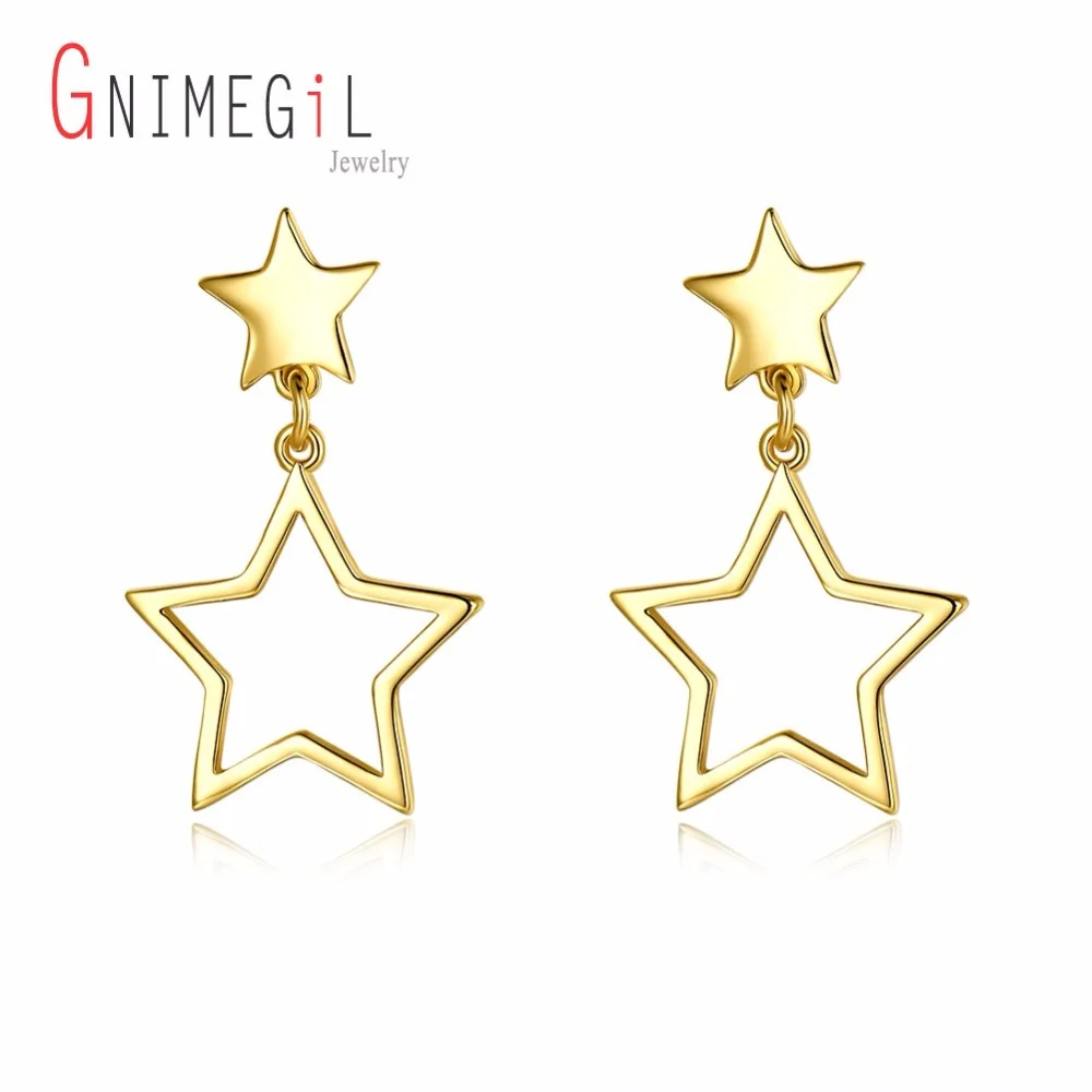 GNIMEGIL ювелирный бренд двойной звезды серьги золото Цвет Медь металла милая
