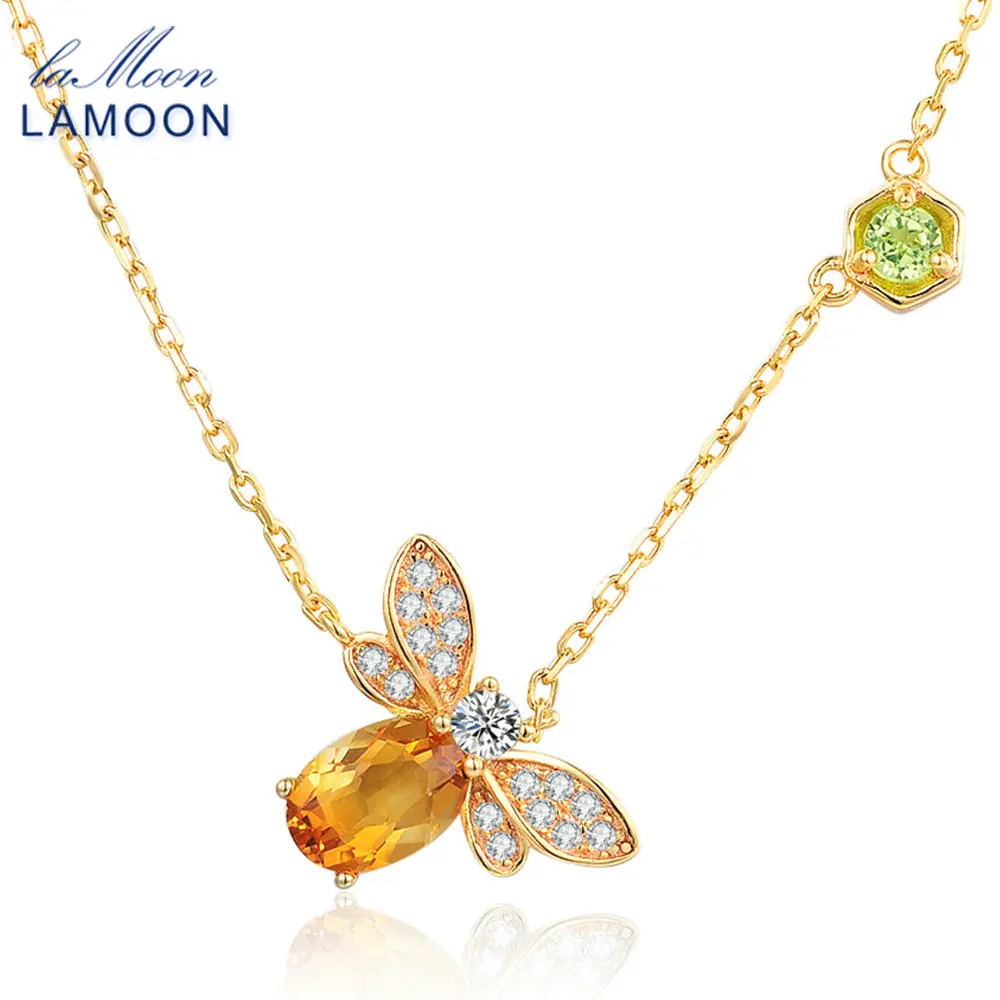 LAMOON Bee 5x7mm 1ct 100% Natural Citrine 925 Sterling Silver Jewelry 14K Yellow Gold Plated Chain Pendant Necklace S925 LMNI015 - Image 5
