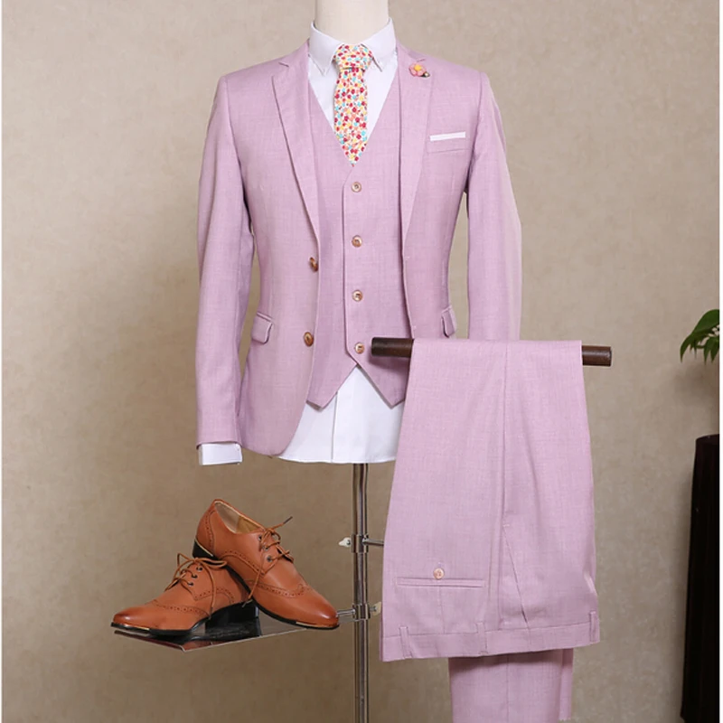 NA06 розовый мужской костюм шерсть свадебный смокинг индивидуальный формальный жених свадьба костюм(пальто+ брюки+ жилет) NA06 мужские тонкие костюмы