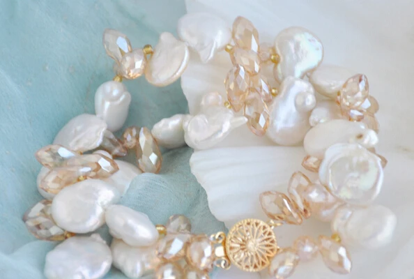 

FREE SHIPPING>>>@@ 01275 2row 8" white coin freshwater pearl faceted teardrop citrine crystal