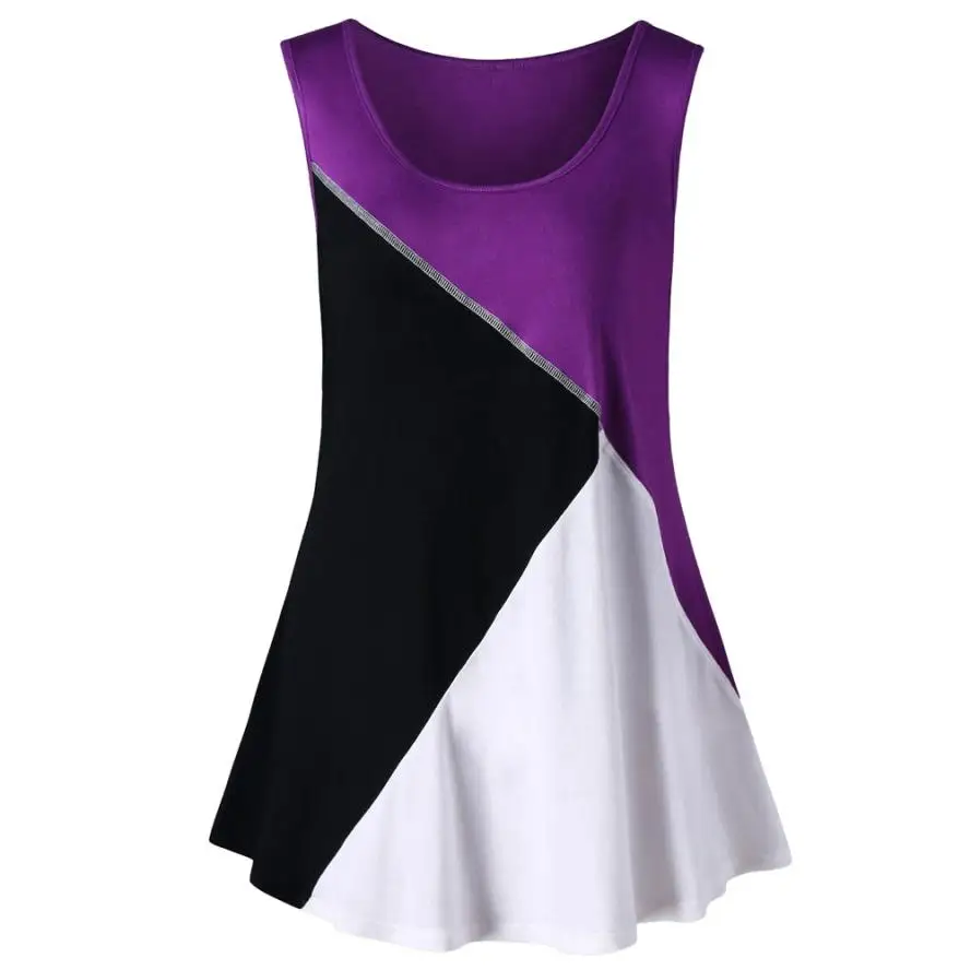

JAYCOSIN Tops women's tank tops Plus Size top Sleeveless Contrast Stitches Color Block Tank Tops Vest apr19