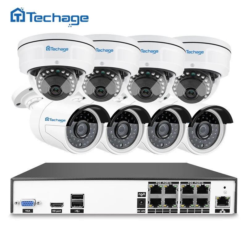 

Techage H.265 8CH 48V POE NVR 4MP CCTV System Vandalproof Anti-vandal Indoor Outdoor Dome IP Camera Security Surveillance Kit