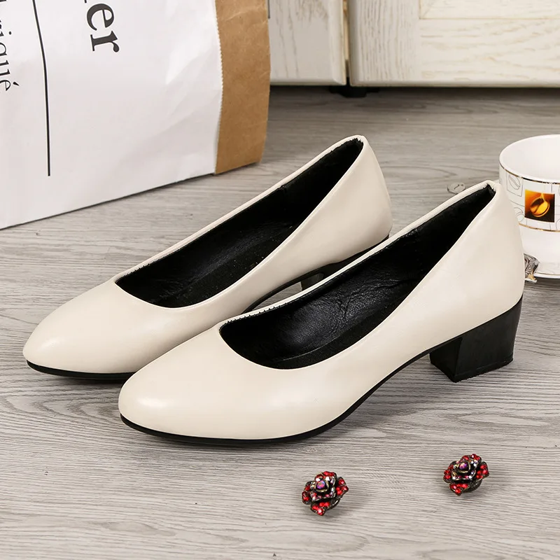 

Leisure Med Basic Pumps for Women Sound-toe Slip-on Ladies Pumps Square Heel Spring Female Single Shoes