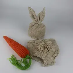 Новорожденных Подставки для фотографий зайчик вязаный крючком Вязание костюм кролика Шапки и пеленки шапочки и штаны комплекты одежды для