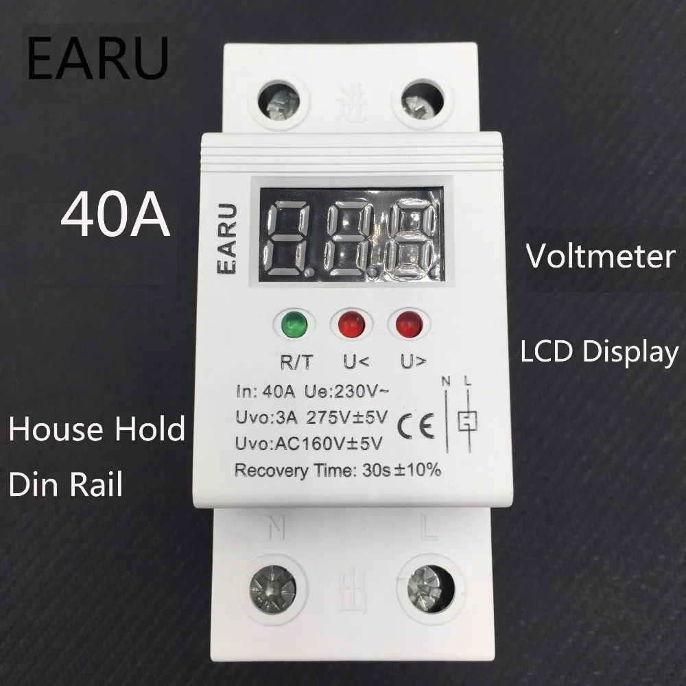 40A 220V automatic reconnect over voltage and under voltage protection protective device relay with Voltmeter voltage monitor 40A 220V automatic reconnect over voltage and under voltage protection protective device relay with Voltmeter voltage monitor
