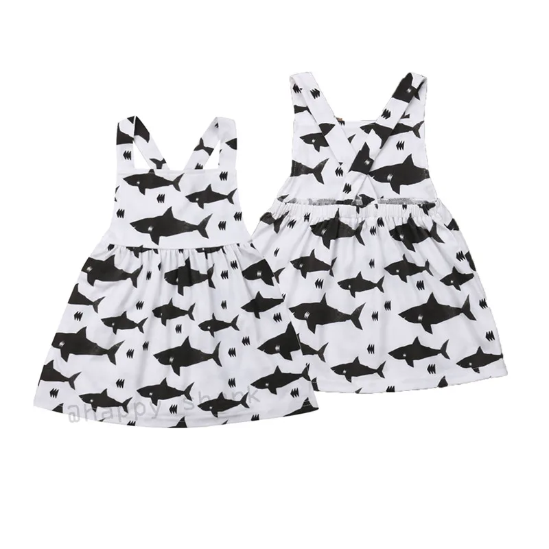 

Summer Toddler Kids Baby Girls Dress Sleeveless Clothes Shark Backless Casual Dress One Pieces