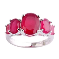 lingmei Wholesale Fashion Lady Oval Cut Ruby Silver Ring Size 6 7 8 9 10 11 12 13 Beauty Women Wedding Jewelry Free Shipping