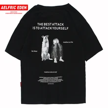 Aelfric Eden Повседневное короткий рукав футболки Harajuku Для мужчин Лето Забавный с принтом «Собака», в стиле «хип-хоп» Модные мужские Футболки в уличном стиле
