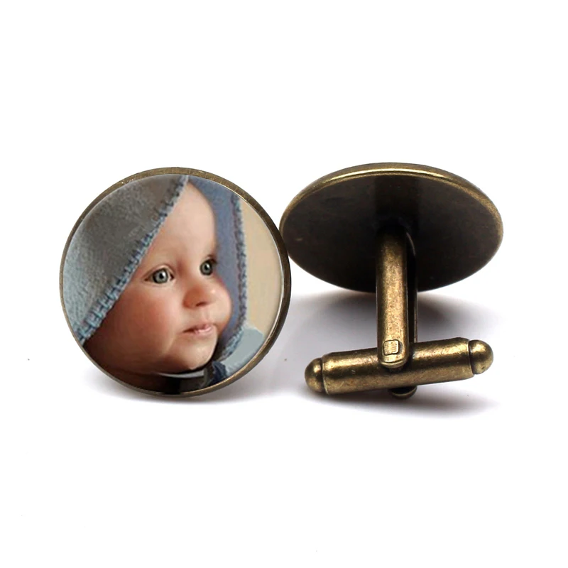 

Personalized custom photo logo text 3D effect glass cufflinks family member idol cartoon character pattern men shirt cufflinks